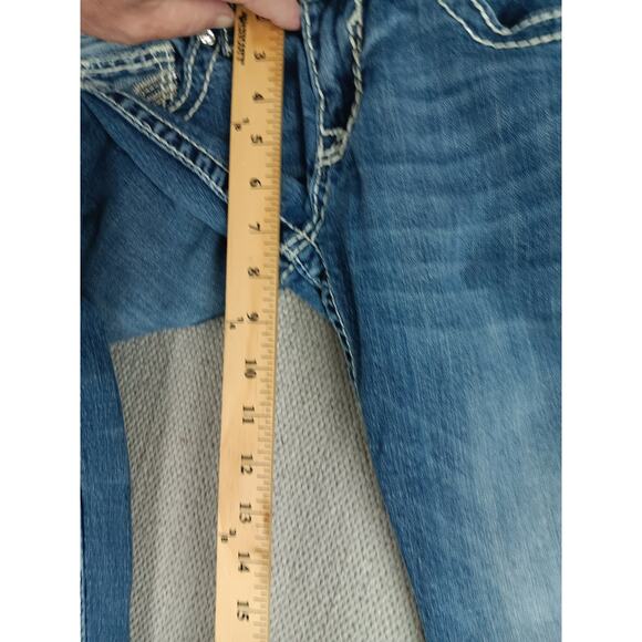 Vigoss Chelsea Boot Cut Y2K Jeans Womens 28X32 Blue Fade Whiskered Jeweled - Picture 10 of 12